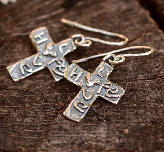 Artisan Sterling Silver Cross of Hope and Love Earrings, on Handmade Earring Wires