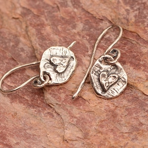 Sterling Silver Heart Earrings, Artisan Love Earrings on Hooks