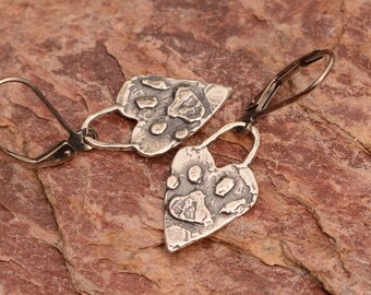Sterling Silver Artisan Paw Print Earrings on Lever Backs or Artisan Hooks