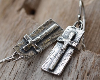 Sterling Silver Cross Earrings, on Handmade Earring Wires