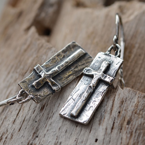 Sterling Silver Cross Earrings, on Handmade Earring Wires