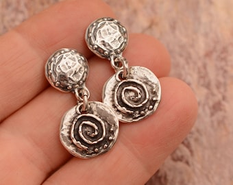 Artisan Spiral Earrings with Post Earring Tops, All Sterling Silver