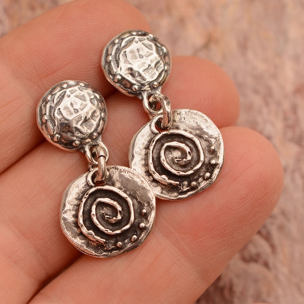 Artisan Spiral Earrings with Post Earring Tops, All Sterling Silver