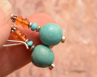 Turquoise Citrine Earrings on French Hooks, Sterling Silver