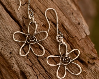 Modern Flower Earrings, Sterling Silver