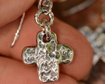 Sterling Silver Artisan Chubby Cross Earrings, with Artisan Hooks