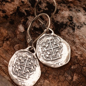 Spanish Coin Earrings, Sterling Silver Reale Earrings, Atocha Coin Earrings, on Lever Backs