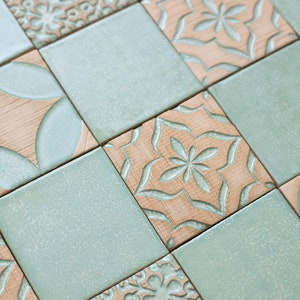 Bluish Mint Handmade Ceramic Rustic Tiles for Kitchen/Bathroom Backsplash Wall Tile Decorative Tile image 2