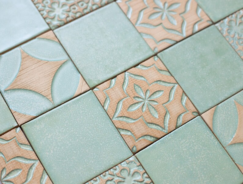 Bluish Mint Handmade Ceramic Rustic Tiles for Kitchen/Bathroom Backsplash Wall Tile Decorative Tile image 2