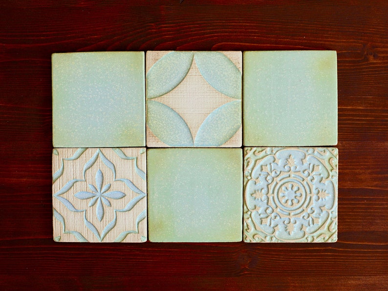 Bluish Mint Handmade Ceramic Rustic Tiles for Kitchen/Bathroom Backsplash Wall Tile Decorative Tile image 3