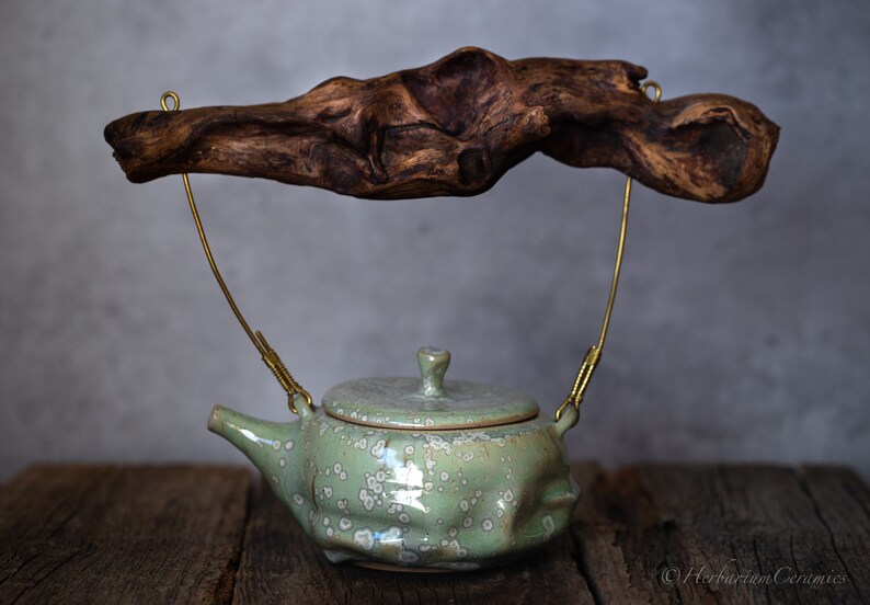 Spring Teapot with Wooden Handle Handmade Ceramic Teapot 750 ml Teapot image 2