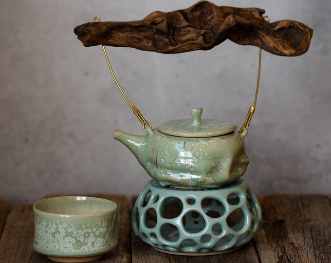 Spring Teapot with Wooden Handle - Handmade Ceramic Teapot - 750 ml Teapot