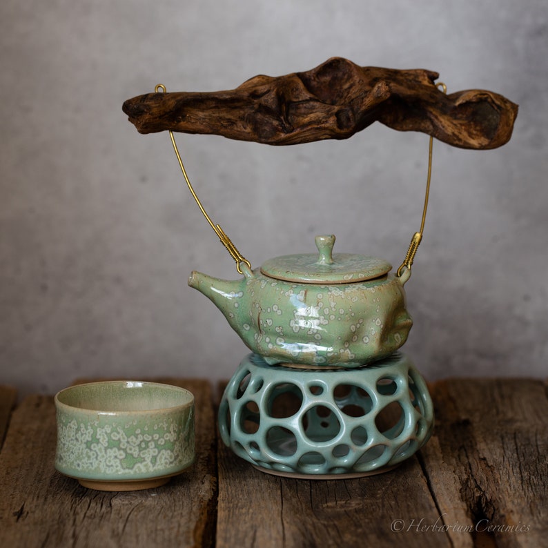 Spring Teapot with Wooden Handle Handmade Ceramic Teapot 750 ml Teapot image 1