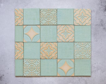 Bluish Mint Handmade Ceramic Rustic Tiles for Kitchen/Bathroom Backsplash - Wall Tile - Decorative Tile