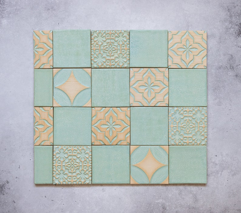 Bluish Mint Handmade Ceramic Rustic Tiles for Kitchen/Bathroom Backsplash Wall Tile Decorative Tile image 1