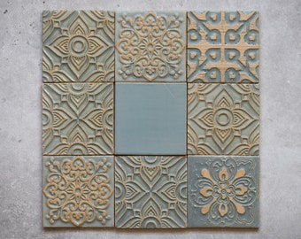 Bluish Grey Handmade Ceramic Rustic Tiles for Kitchen/Bathroom Backsplash - Wall Tile - Decorative Tile - limited edition