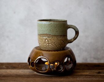 Handmade ceramic teapot & mug warmer - candleholder - teapot stand - tea light holder