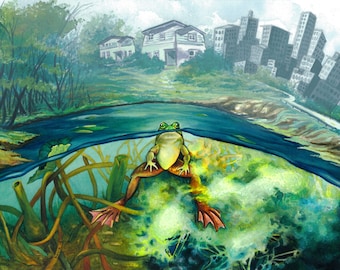 Kikkervijver origineel aquarelschilderen