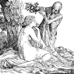 Doings of Death Death the Lover| Download printable coloring page | coloring poster | Horror Gothic Skeleton Death flowers