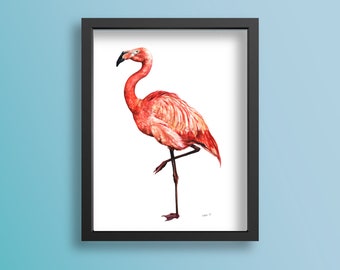 Flamingo Fine Art Print of Watercolor Painting