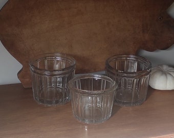 Rare Set of Three Antique French PORTIEUX Handblown Thick Glass Ribbed Jam Pots