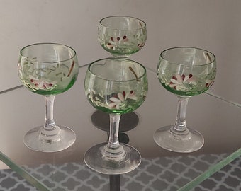 Legras glass? 4 hand-painted 1900 glass / Art Nouveau / Ouraline glass