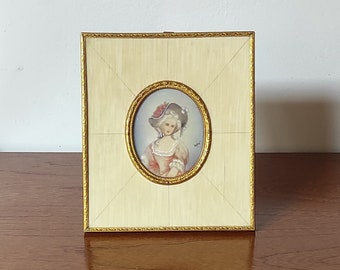 Miniatura francesa antigua firmada "Dupré" en un marco y cobre dorado / Retrato de dama francesa / regalo para ella / decoración de tocador francés París