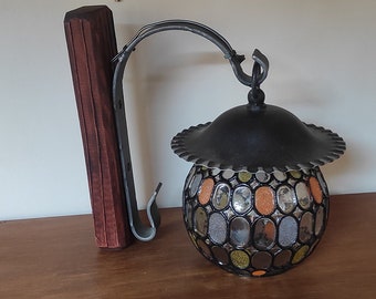 Glashütte Limburg? Sconce with multi-colored stained glass globe / Midcentury Lighting / glass mosaic lantern / rustic lantern/ boho chic