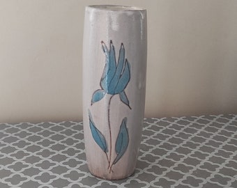 Ceramic vase by Francis Baunodi, gray and blue, Costa Riviera, Mediterranean