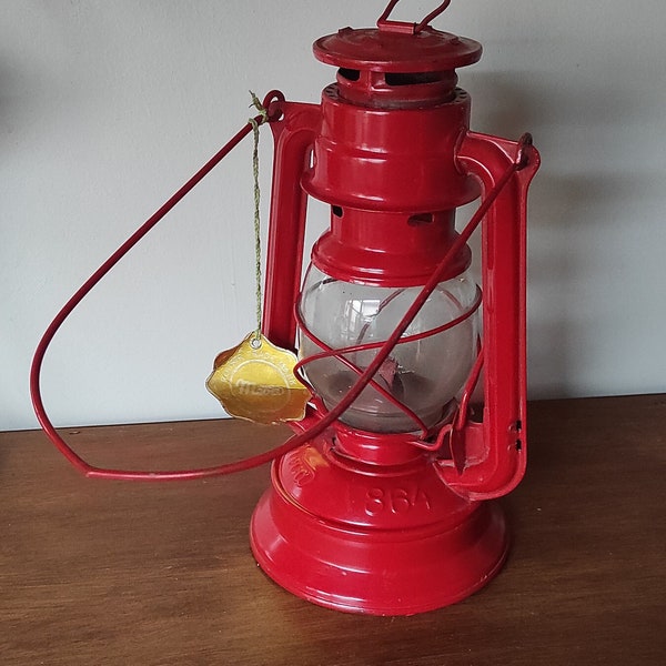 Vintage red Oil Lamp Made in Czechoslovakia Meva, 50s