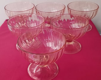 6 Pink Swirl Sherbet Luminarc Arcoroc ROSALINE blushware /Depression Glass Made in France/ Blush Pink Glassware