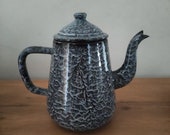 Vintage French Granitware Enamelware Coffee Vintage Restaurant Enamel Decor Vintage Enamel Teapot Antique Enamelware