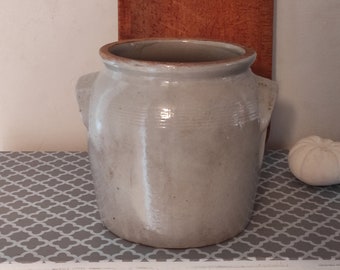 French Vintage Stoneware Gray Confit Pot / Rustic Beige Glazed Grease Jar / Preserving Jar / stoneware crock / nordic living
