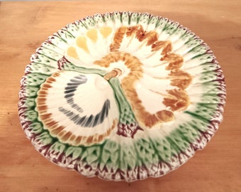 Antique french majolica Barbotine asparagus plate from Longchamp / authentic antique country chic /