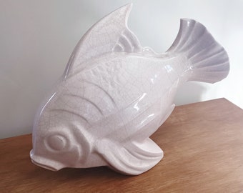 French Art deco pink ceramic fish figurine in style of LE JAN Ceramic sculpture Ceramic piece Art deco period