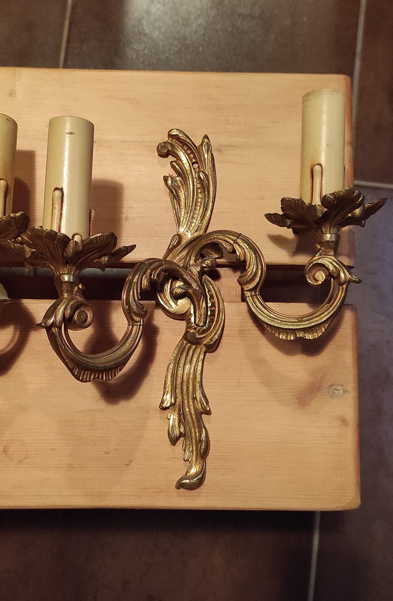 Vintage Wall Sconces in Gilded Bronze Louis XVI Style Bronze Sconces Bronze Wall Lights Classic Sconces Pair Sconces image 2