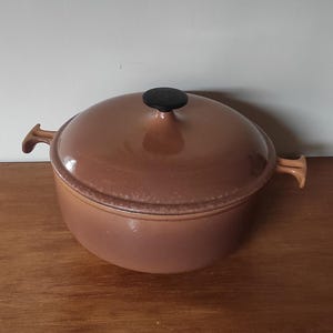 Vintage LE CREUSET Enzo Mari  French vintage enamelled cast iron stockpot, 1970s, rustic country farm kitchen cookware