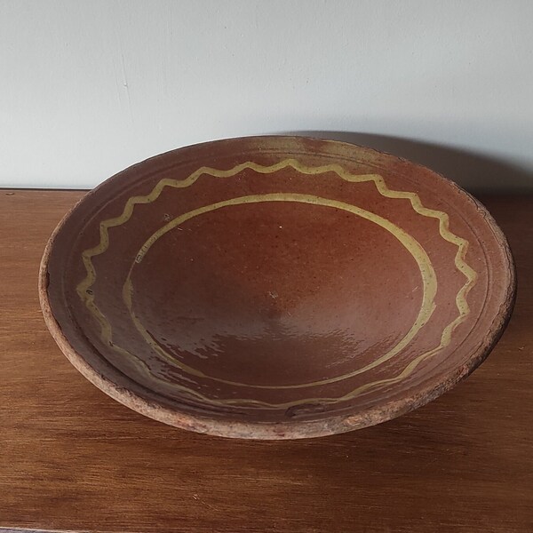 Antique French ceramic bowl (VIRE-OMELETTE) Brown and yellow GLAZE / Antique Terracotta bowl /Terracotta bowl