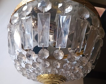 Basket Chandelier Ceiling Light / Vintage French Crystal Ceiling / flush mount lamps/ collectible light/ Ornate light
