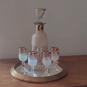 ヴィンテージ デキャンタ セット CRYSTALLERIE HARTVILLER "93" ナンバー入り グラス4枚 + デカンタ1個 + ヴィンテージトレイ / ミッドセンチュリーガラス