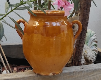 french ochre confit pot, handmade terracota, glazed century pot, authentic french country homeware, vintage pottery