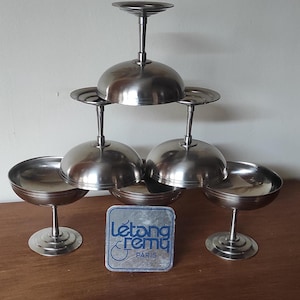 Set mit 6 Letang Remy Eisschalen aus Edelstahl 18/10 Vintage Made in France