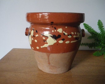 Antique small Confit Pot (14,50 cm!!). Jar.Antique French Pottery. French Country Decor. French Country Kitchen