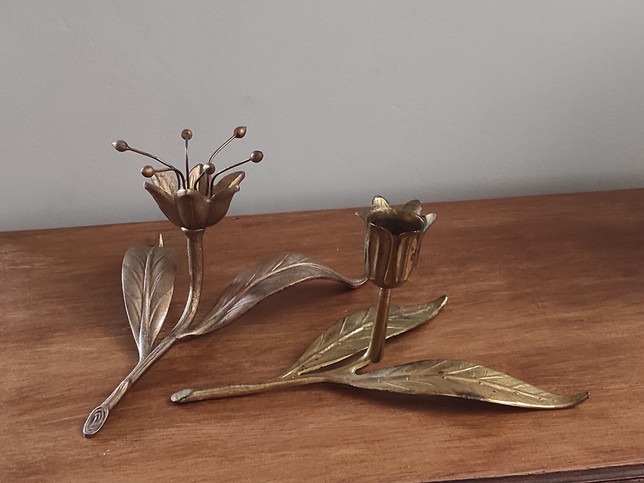 S Agudo Style Flower Candlestick Holders / Retro Table Decor/ Flowers, Leaves and Branches