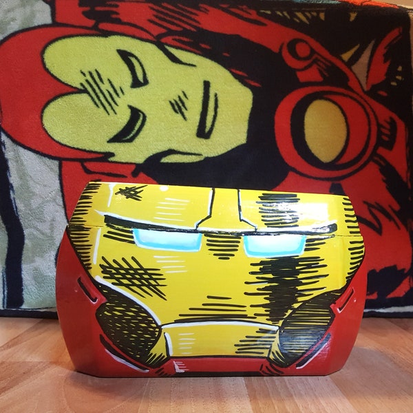 Iron Man Jewelry Box Stashbox Vintage Handmade Handcrafted hand painted Tony Stark OOAK one of a kind