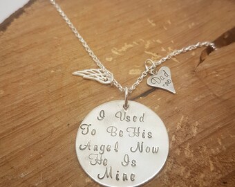 I used to be his angel now he is mine Sterling Silver Necklace Angels dad Loss mum her angel Silver Jewellery hallmarked
