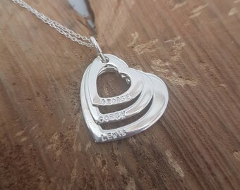 Heart Necklace Sterling silver Triple heart necklace. washer necklace, stacking heart necklace, triple heart necklace. silver jewellery.
