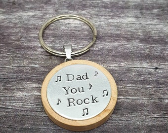 Father's day Keyring, Dad you Rock, Metal stamped Keyring