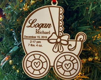 Baby's First Ornament, Laser Engraved Baby Ornament, New Baby Ornament, Baby carriage ornament