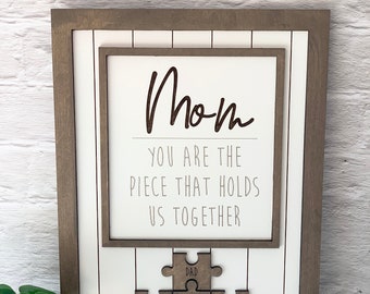 Mom Puzzle, Custom Sign, Mothers Day Gift, Mom gift from kids, new mom gift, Personalized gifts for her, Mom birthday gift, wood sign